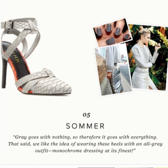 NWOT Paper Fox Grey Orange Snakeskin Pointy Toe Ankle Strap Heels Shoedazzle - Picture 8 of 13